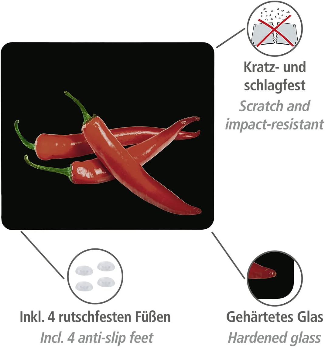 WENKO Herdabdeckplatte gross Hot Peperoni, Herdabdeckung für Glaskeramik-Kochfelder, Gehärtetes Glas