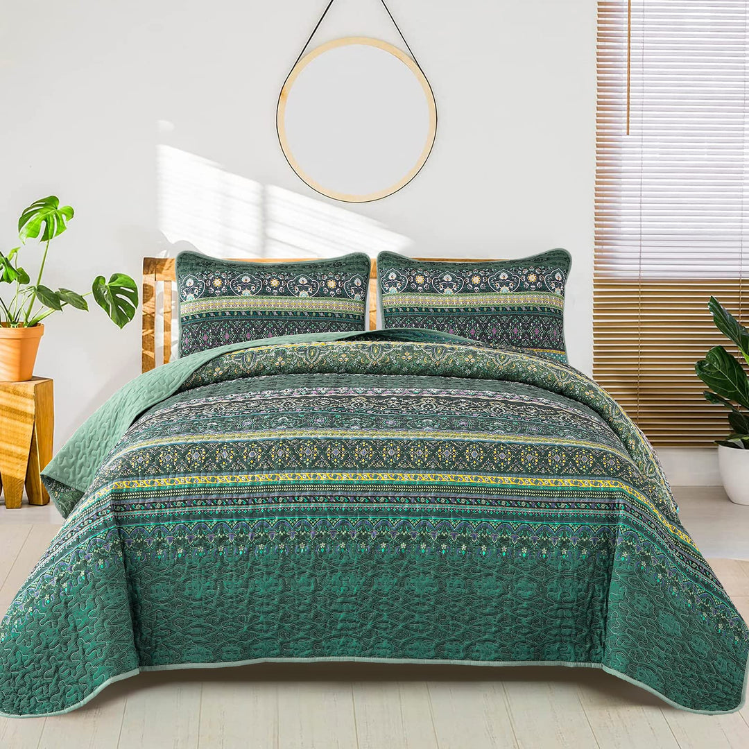 WONGS BEDDING Tagesdecke 220x240 Bettüberwurf Boho Decke Steppdecke 3 Teilig Doppelbett Gesteppt Bet