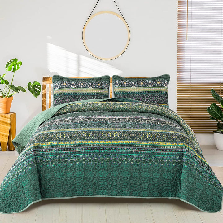 WONGS BEDDING Tagesdecke 220x240 Bettüberwurf Boho Decke Steppdecke 3 Teilig Doppelbett Gesteppt Bet