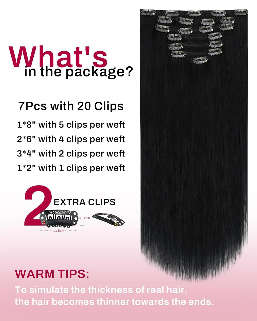 Moresoo Clip in Extensions Echthaar Remy Haarextension Echthaar Clip Doppelt Tressen Clip in Extensi