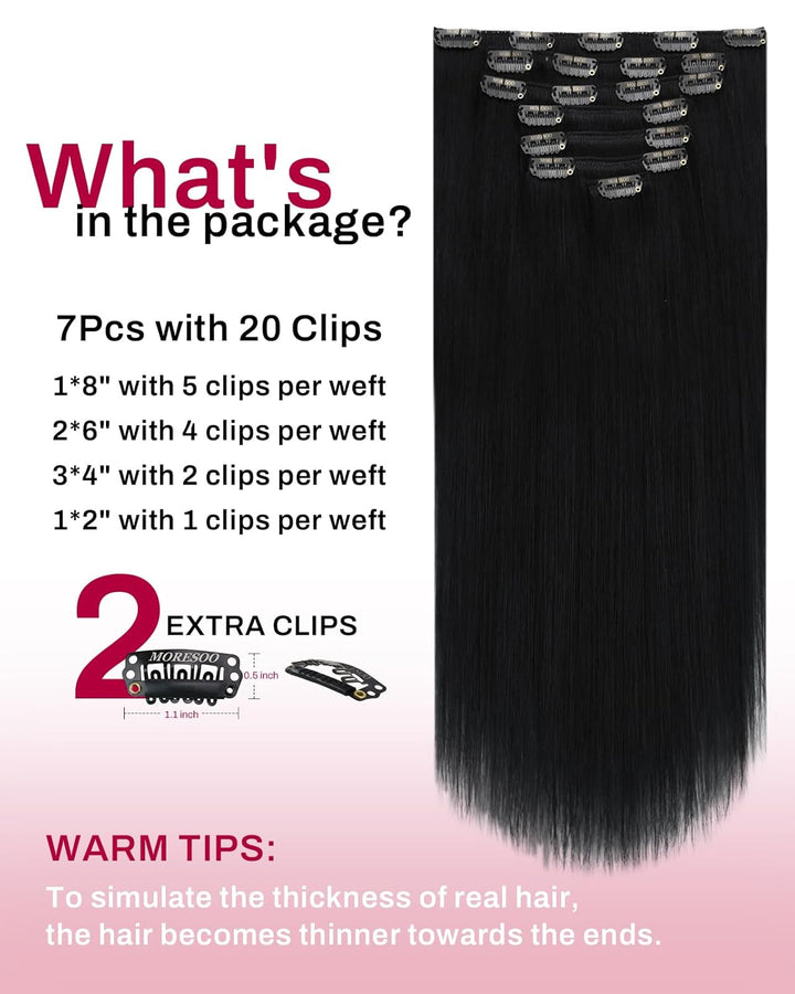 Moresoo Clip in Extensions Echthaar Remy Haarextension Echthaar Clip Doppelt Tressen Clip in Extensi