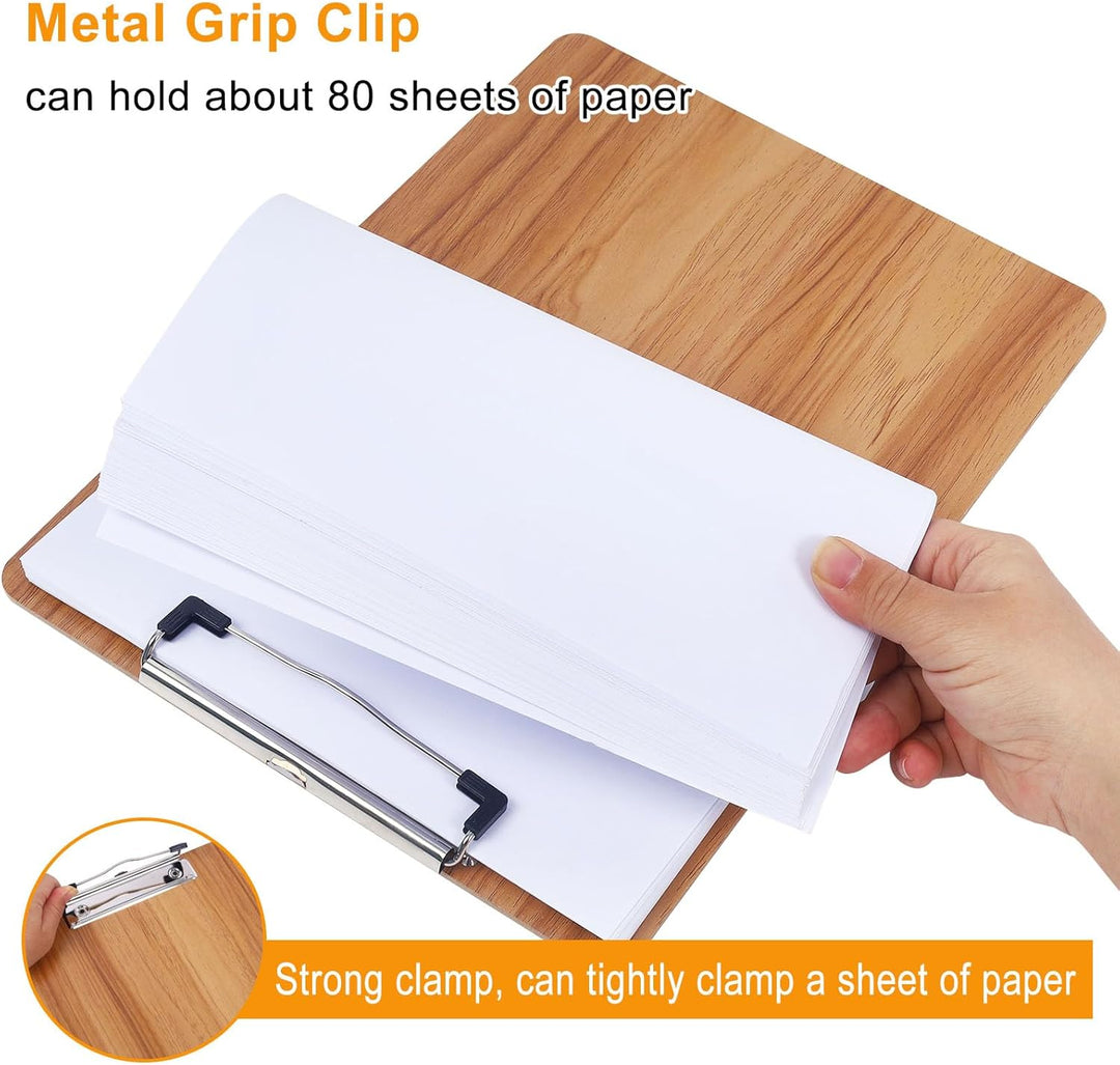 GUOKOFF Klemmbrett A5, 6 Stück Klemmbrett Holz, Hartplatten Klemmbrett A5 mit Gummierter Metalklemme