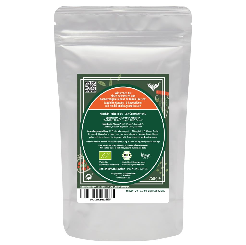 Azafran BIO Einmachgewürz Gewürz, Einlegegewürz für Gemüse (Gurken, rote Bete &amp; vieles mehr), mit Ch