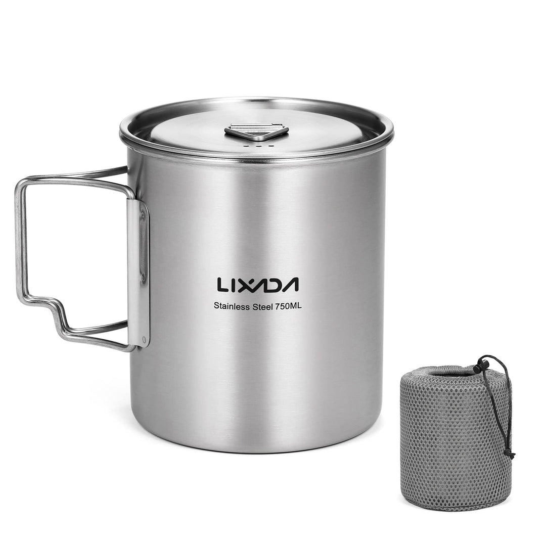 Lixada Camping Topf Edelstahl Titan Tasse Becher 750ml mit Faltbaren Griffe und Deckel Outdoor Kocht