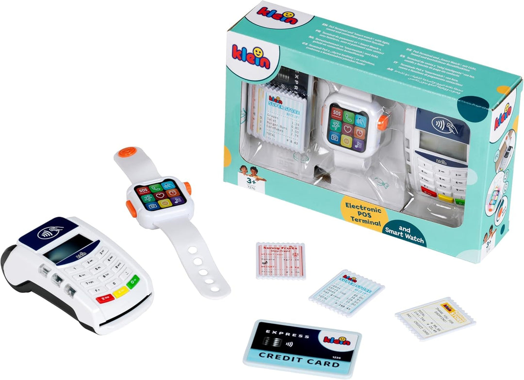 Theo Klein 7276 PoS Terminal und Smart Watch Interaktives Spielzeug mit Licht, Sound und kontaktlose