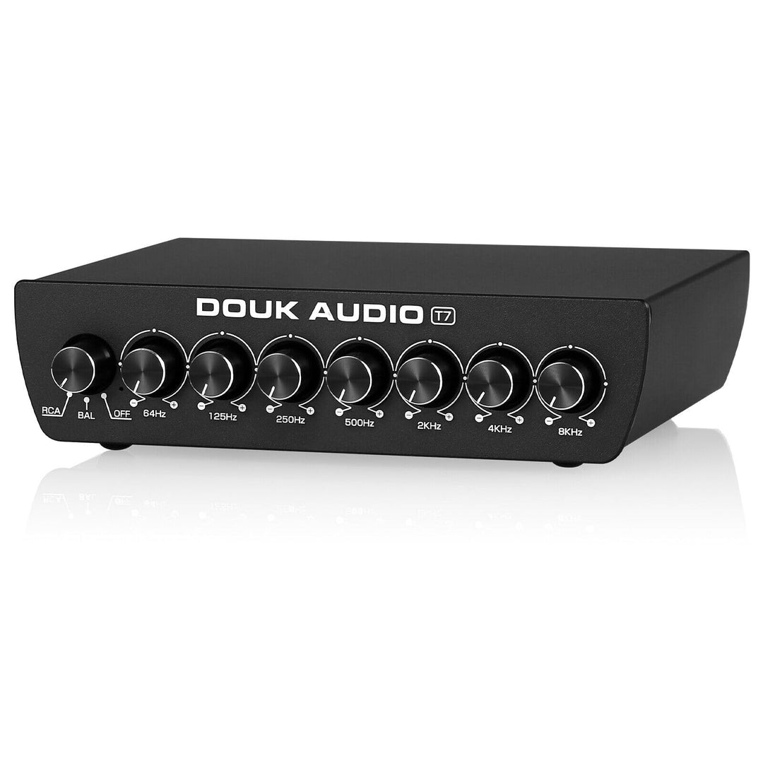 Douk Audio T7 7-Band Equalizer, Ausgewogener XLR/RCA Vorverstärker für Heimverstärker