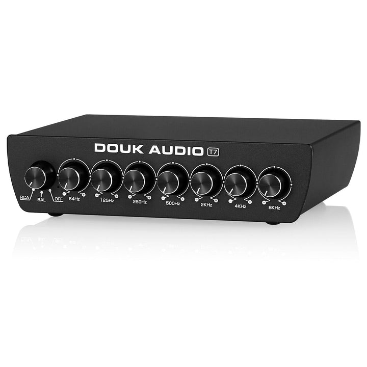 Douk Audio T7 7-Band Equalizer, Ausgewogener XLR/RCA Vorverstärker für Heimverstärker