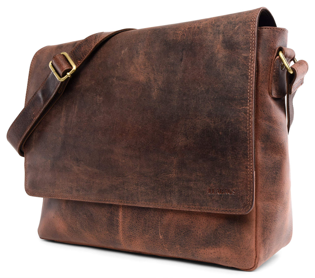 LEABAGS Leder Umhängetasche Herren & Damen I Messenger Bag mit Schultergurt I Echtleder Laptoptasche