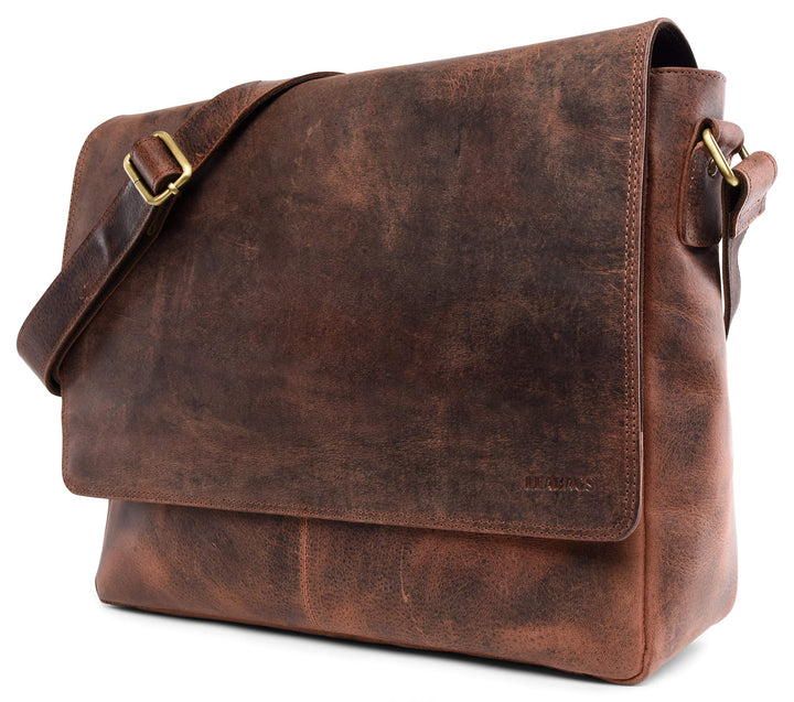 LEABAGS Leder Umhängetasche Herren & Damen I Messenger Bag mit Schultergurt I Echtleder Laptoptasche