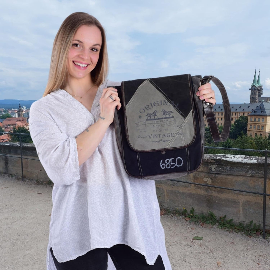 Sunsa Damen/Herren Messenger Tasche. Schwarz/grau Canvas Umhängetasche. Gross Crossover Bag A4 geeig