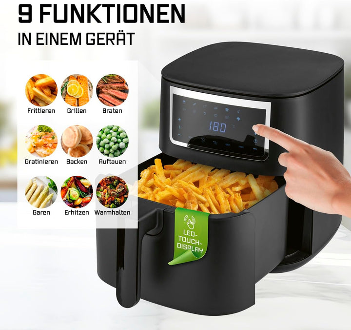 GOURMETmaxx Heissluftfritteuse 6,5 L Airfryer | Fritteuse mit Touchscreen, 9 Funktionen, 11 Programm