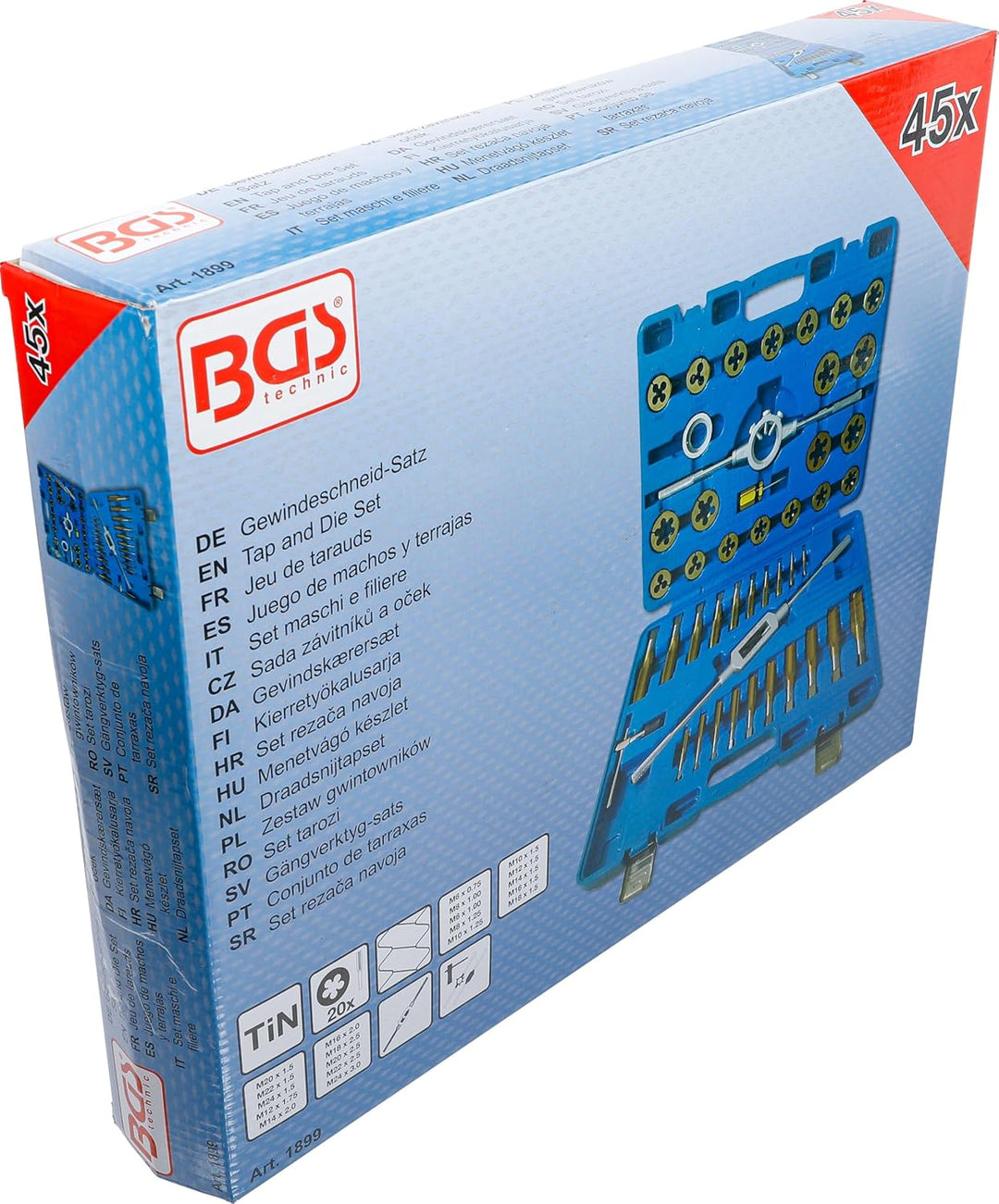 BGS 1899 | Gewindeschneid-Satz | 45-tlg. | Tin-beschichtet | M6 - M24 | metrisch | inkl.Kunststoff-K