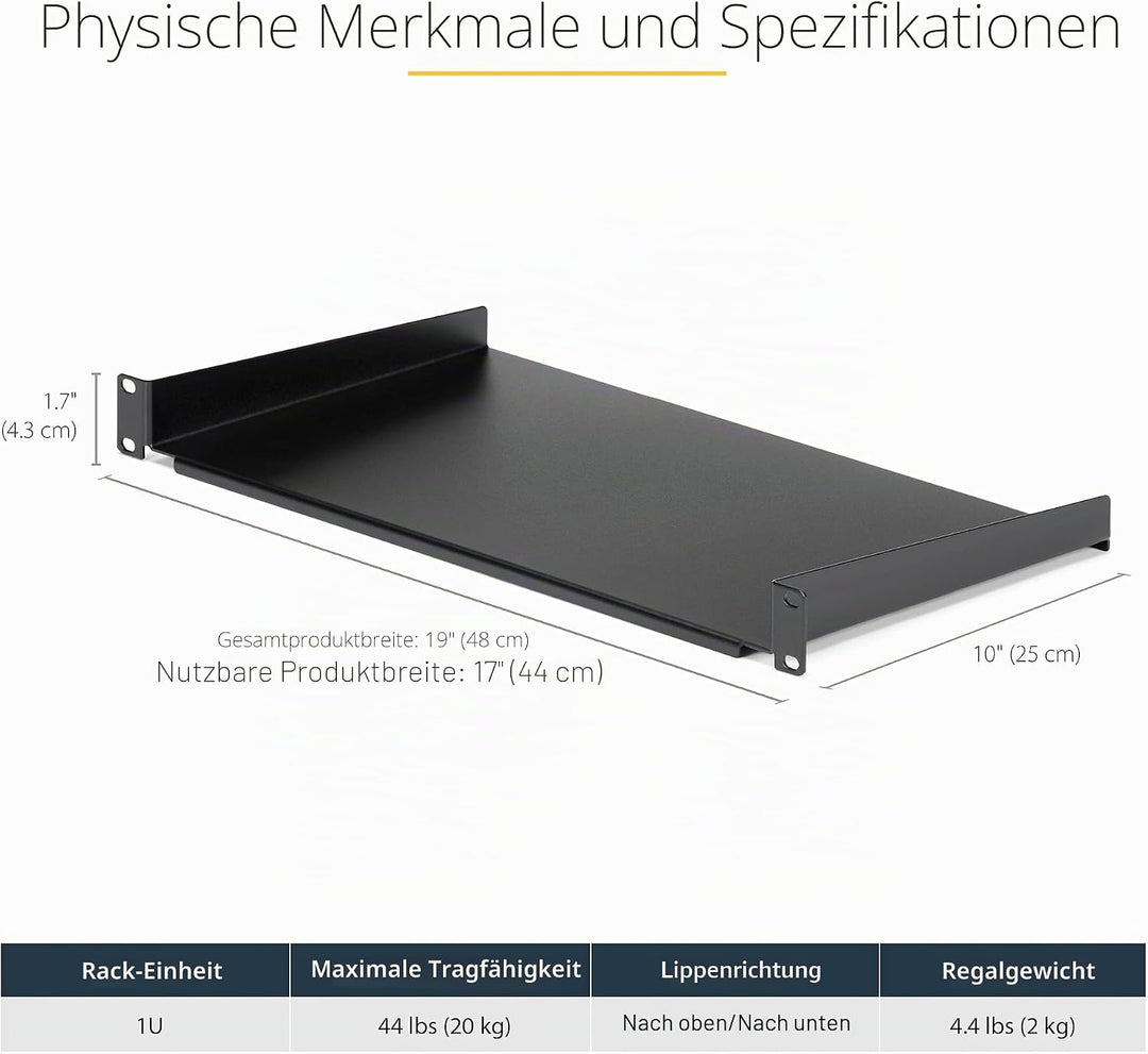 StarTech.com 1HE Serverschrank Fachboden - 1U Universal-Rack-Montage-Server-Rack-Regal für 19" Netzw
