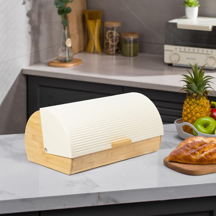 Brotkasten Metall Holz, Brotbox Schwarz, Brot Aufbewahrungsbox gross, Brotkorb mit Deckel, Bread Box