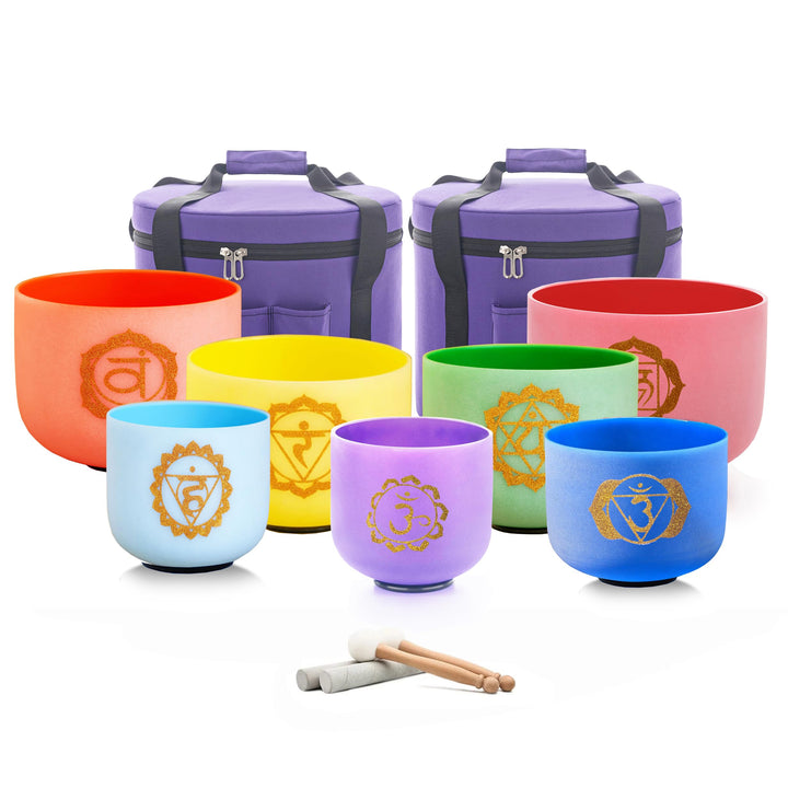 Hye-eun Klangschalen Set 7 chakren,﻿432Hz Farbige Kristall-Klangschalen Set 17,8-30,5 cm (7-12 Zoll)