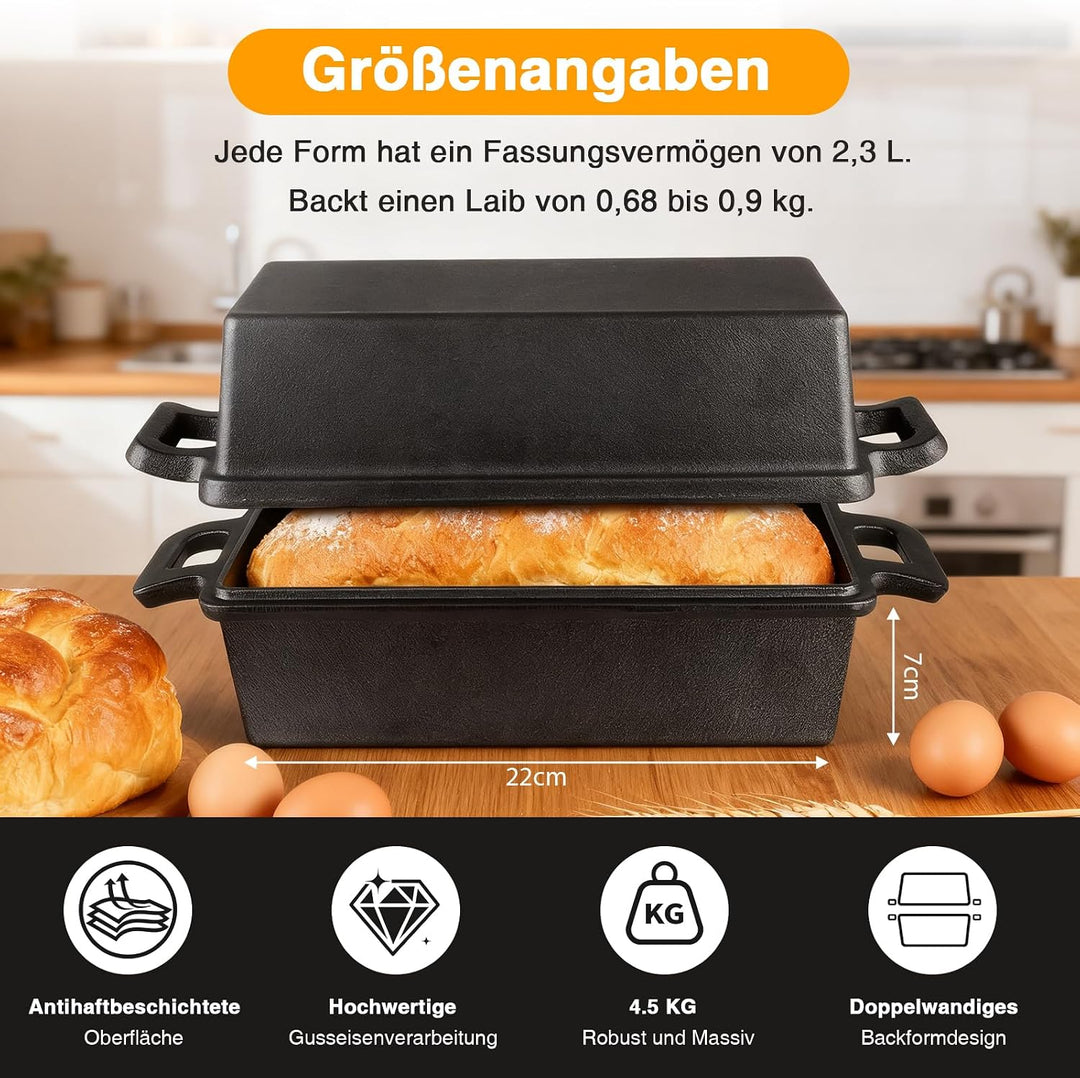 Brotbackform mit Deckel, Gusseisen Topf Brot Backen, 2-in-1 Brotbacktopf für selbstgebackenes Sandwi