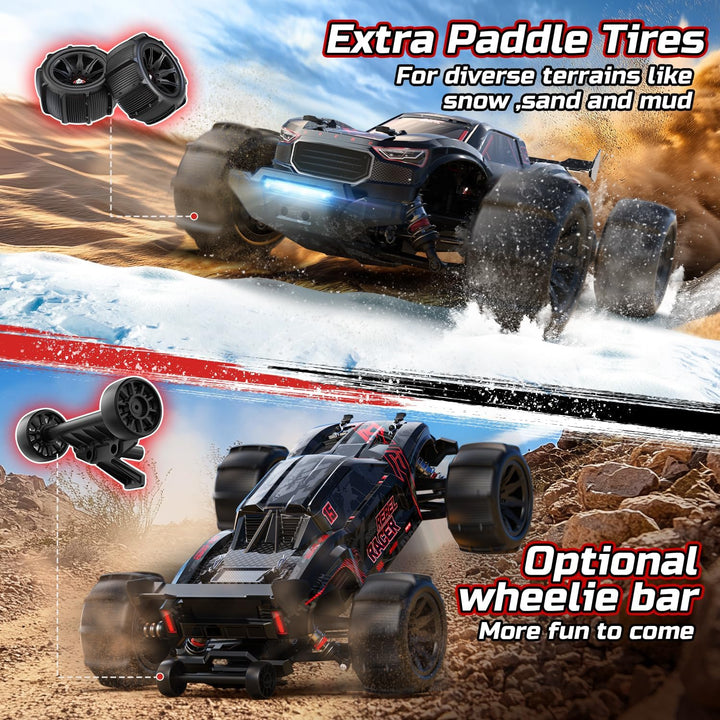 DEERC 1:14 Brushless RC Auto für Erwachsene, 46+ mph Off-Road, 2 * 3S Lipo, 4WD wasserdicht, 7 Licht