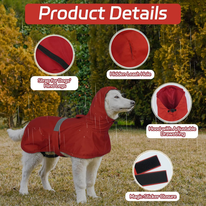 Lelepet Hund Regenmantel, wasserdichte Regenjacke für Mittelgrosse Hunde, Hunderegenmantel mit Refle