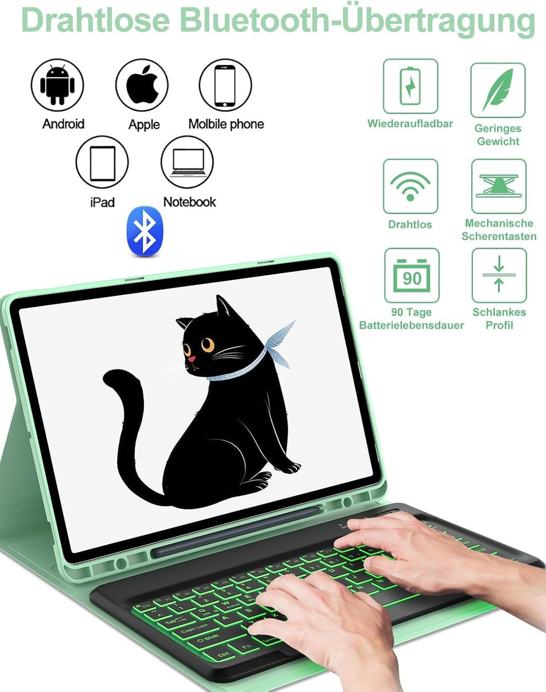 IVEOPPE Samsung Galaxy Tab S7 Fe Tastatur, Tastatur Hülle für Samsung Galaxy Tab S7 FE/S7+/S8+ 12.4'