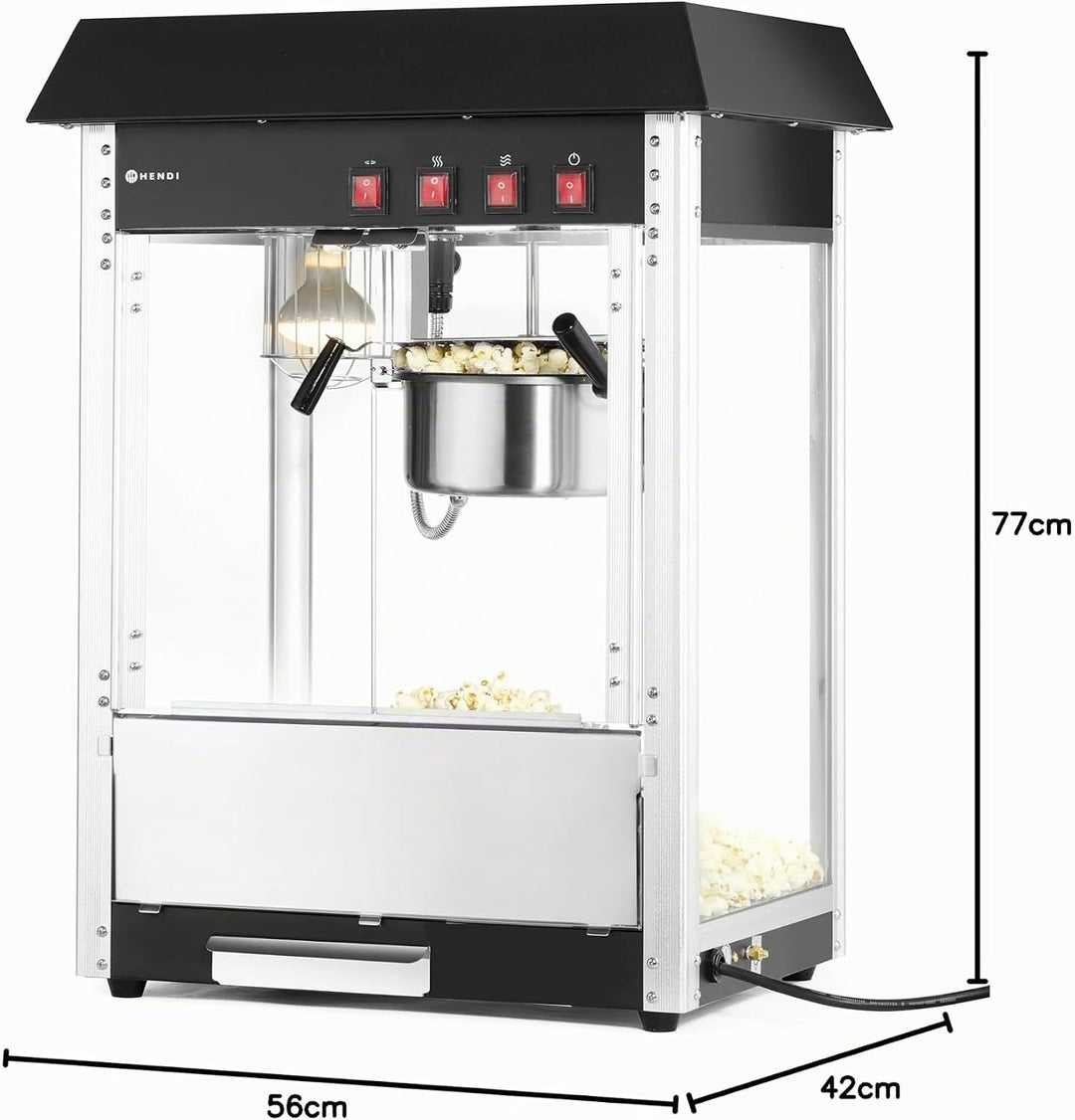 HENDI Popcorn-Maschine, Popcornmaschine, Popcorn Maker, mit Krümelschublade, 230V, 1500W, 560x420x(H