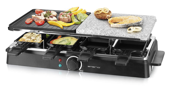 Emerio Raclette für bis zu 8 Personen mit heissem Stein und Grillfläche in Kombination, regulierbare