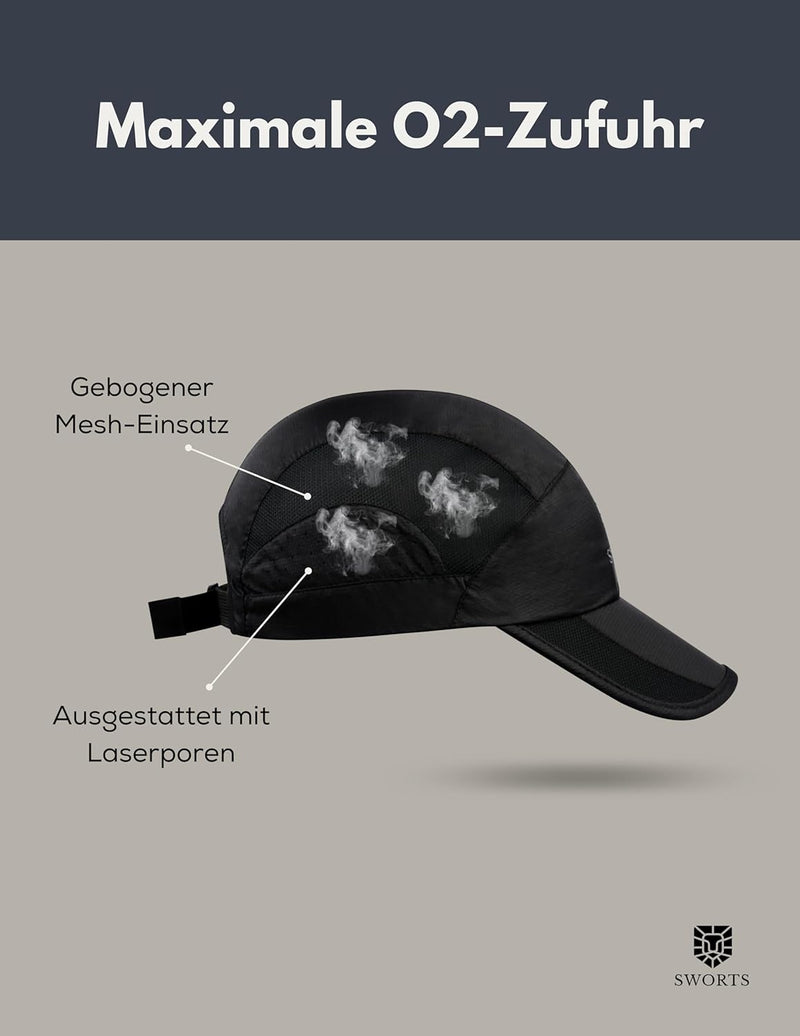 SWORTS HeadUp Running Cap (Light) Ultradünne Laufkappe mit Atmungsaktivem Mesh (Unisex Basecap Sport