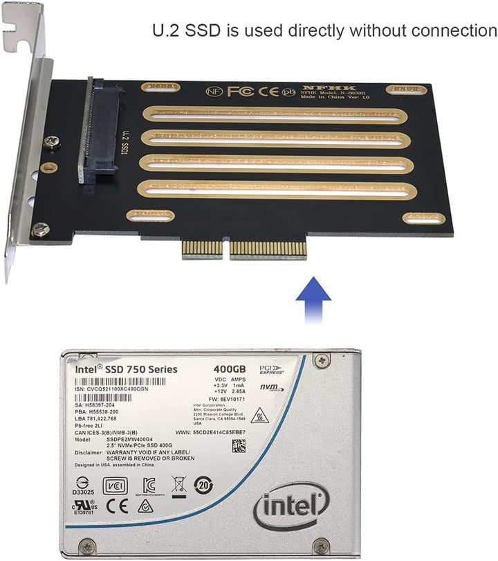 Cablecc PCI-E 3.0 x4 Lane auf U.2 U2 Kit SFF-8639 Host Adapter für Intel Motherboard & 750 NVMe PCIe