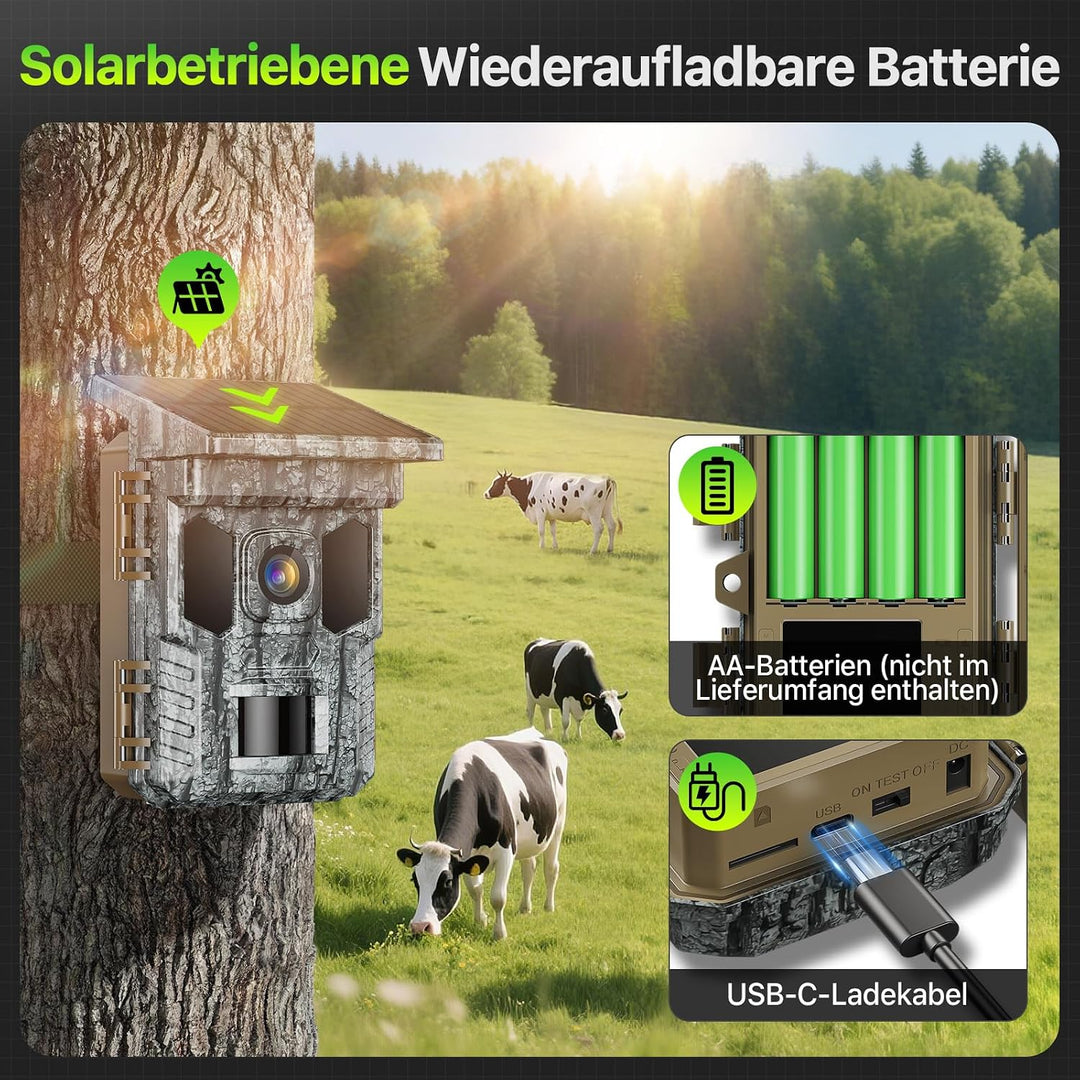 Wildkamera 4K 64MP WLAN mit Handyübertragung App – Wildtierkamera mit Nachtsicht, Bewegungsmelder, 0