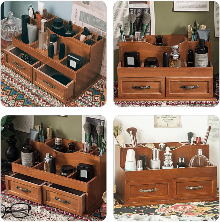 Tofficu Schmuckaufbewahrung Vintage Holz mit 2-fach Schublade Grosse Kapazität Flexible Aufbewahrung