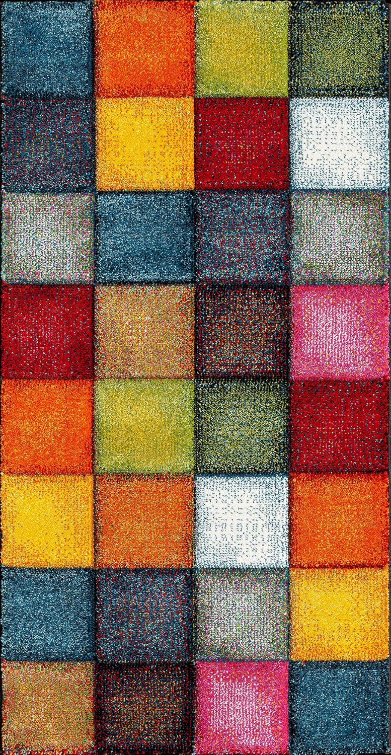 Mia´s Teppiche Stone Wohnzimmer Teppich Hand Carved, Kurzflor, Farbenfroh, Bunt, Blau, Rot, Braun, G