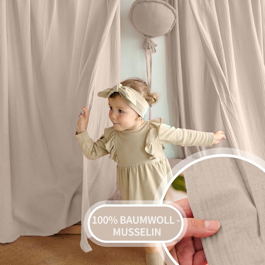 Hausbett Himmel Deko Set, Betthimmel Hausbett aus Musselin - 2 Betthimmel & 1 Wimpelkette, für Junge
