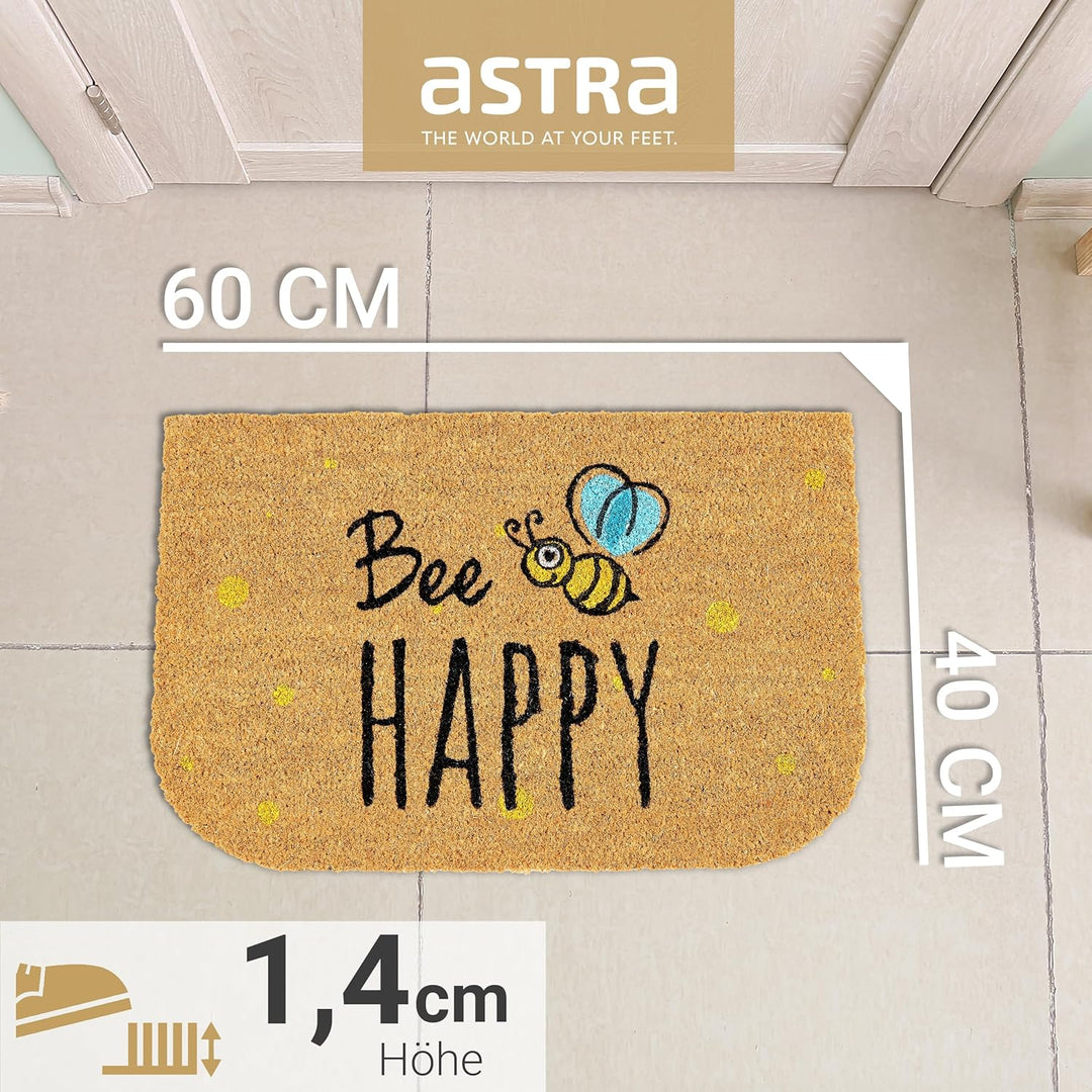 Astra natürliche Fussmatte Kokos - Kokosmatte 40x60cm Happy - rutschfeste Schmutzfangmatte robust -