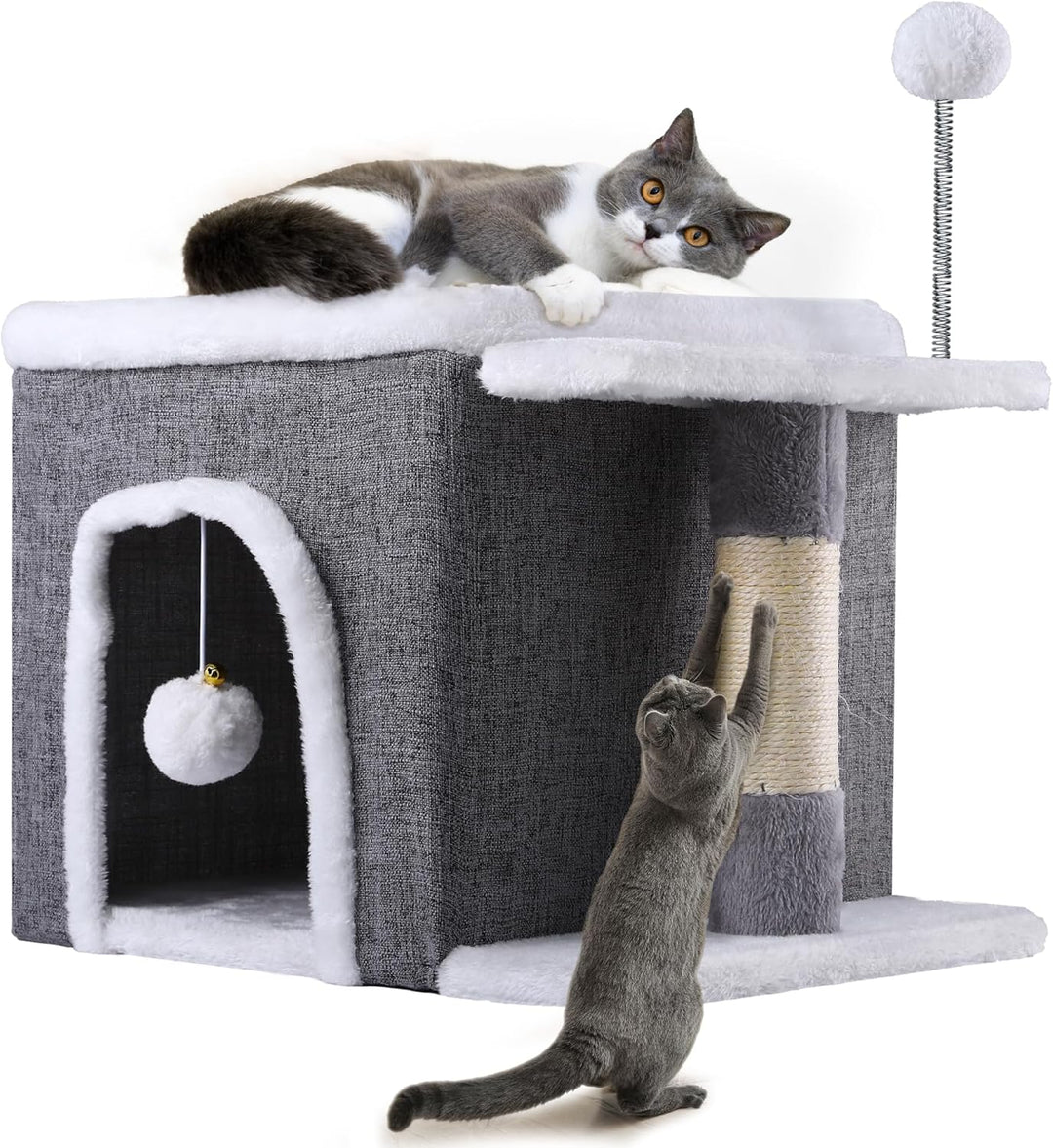 YITAHOME Katzenhaus Indoor,Faltbares Katzenhaus 47L x 40B x 32H cm Grosse Katzenhöhle mit Kratzbrett