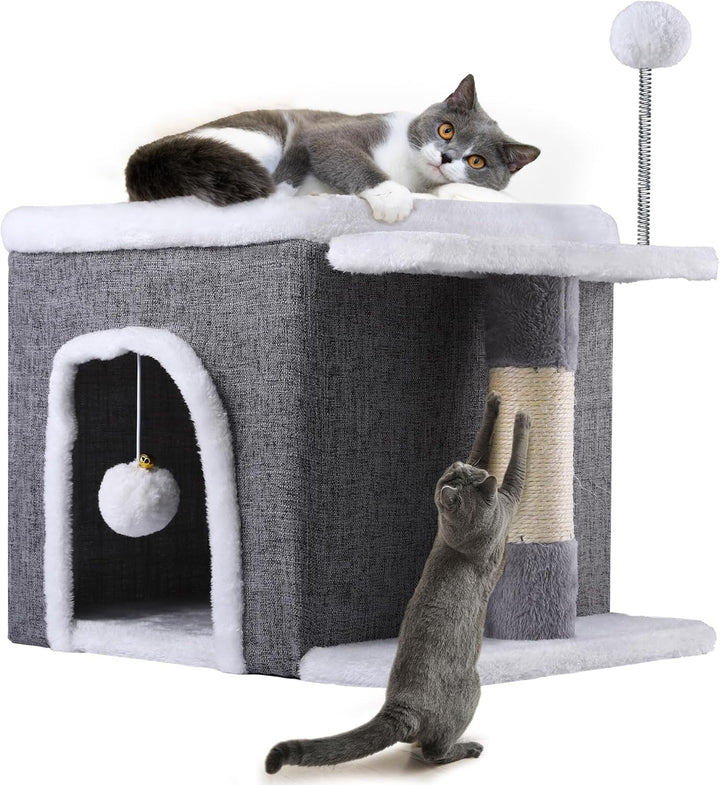 YITAHOME Katzenhaus Indoor,Faltbares Katzenhaus 47L x 40B x 32H cm Grosse Katzenhöhle mit Kratzbrett