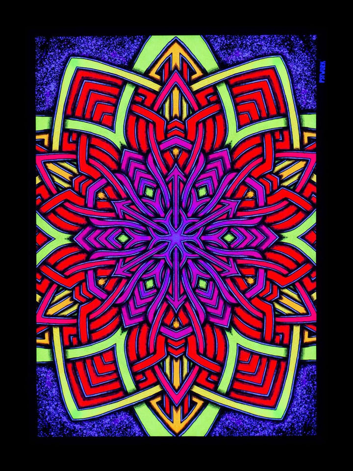 PSYWORK Schwarzlicht Stoffposter Neon | Elven Star | 0,5 x 0,7m | UV-aktiv | fluoreszierend | Wandbe