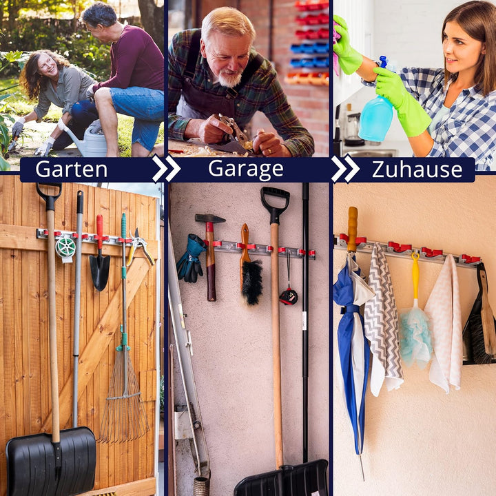 Generisch 2 Stück Besenhalter Wand Aluminium – 4 Halter & 5 Haken – grosser Gerätehalter rostfrei &