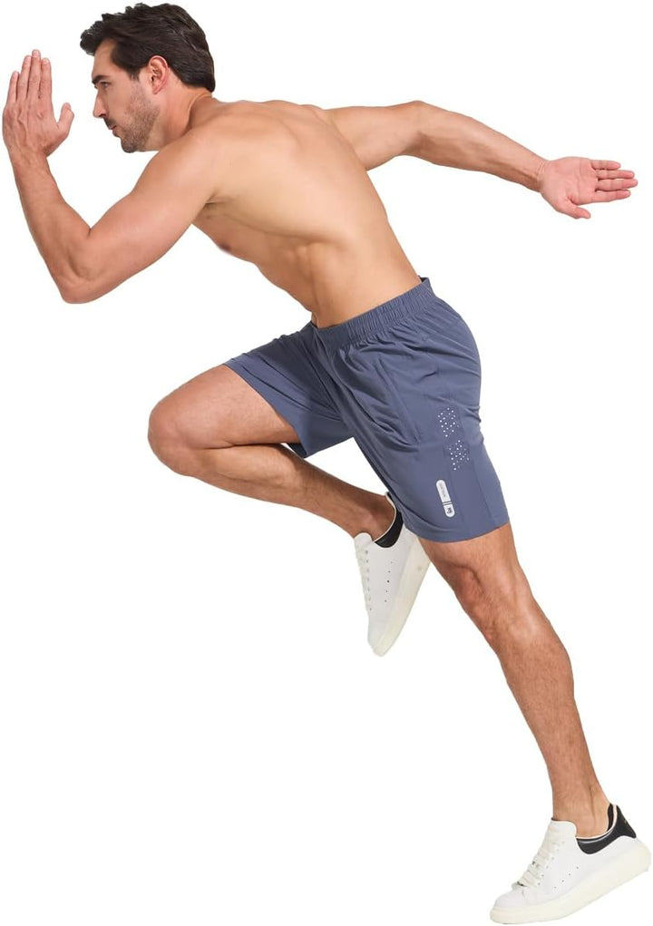JustSun Shorts Herren Sport Schnelltrocknend Leichte Atmungsaktiv mit Reissverschluss, 3XL Denim Bla