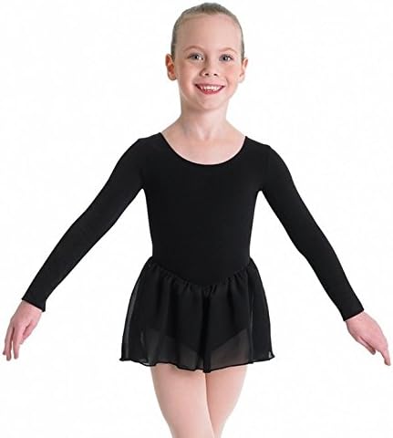 Kinder Ballettanzug, ROSA, langarm mit schönem Voile-Röckchen Schwarz 4-6, Schwarz 4-6