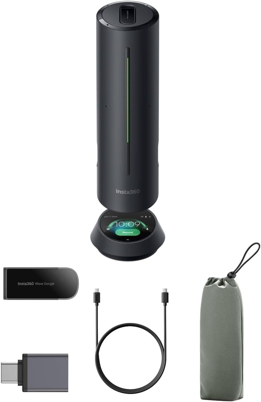 Insta360 Wave Graphitschwarz - KI-Freisprecheinrichtung, Bluetooth, Sprachrekorder, 8 Noise-Cancelli