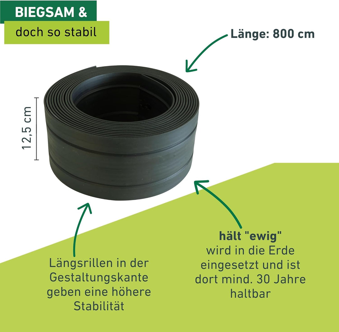 Windhager Rasen- und Gestaltungskante aus Kunstsoff, Beetumrandung, Beeteinfassung, Mähkante, elasti