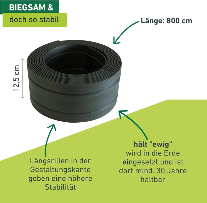 Windhager Rasen- und Gestaltungskante aus Kunstsoff, Beetumrandung, Beeteinfassung, Mähkante, elasti