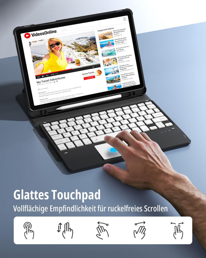 CACOE Drehbare Tastatur Hülle für Samsung Galaxy Tab A11 Plus/A9 Plus 2025/2023 (11 Zoll) mit Touchp