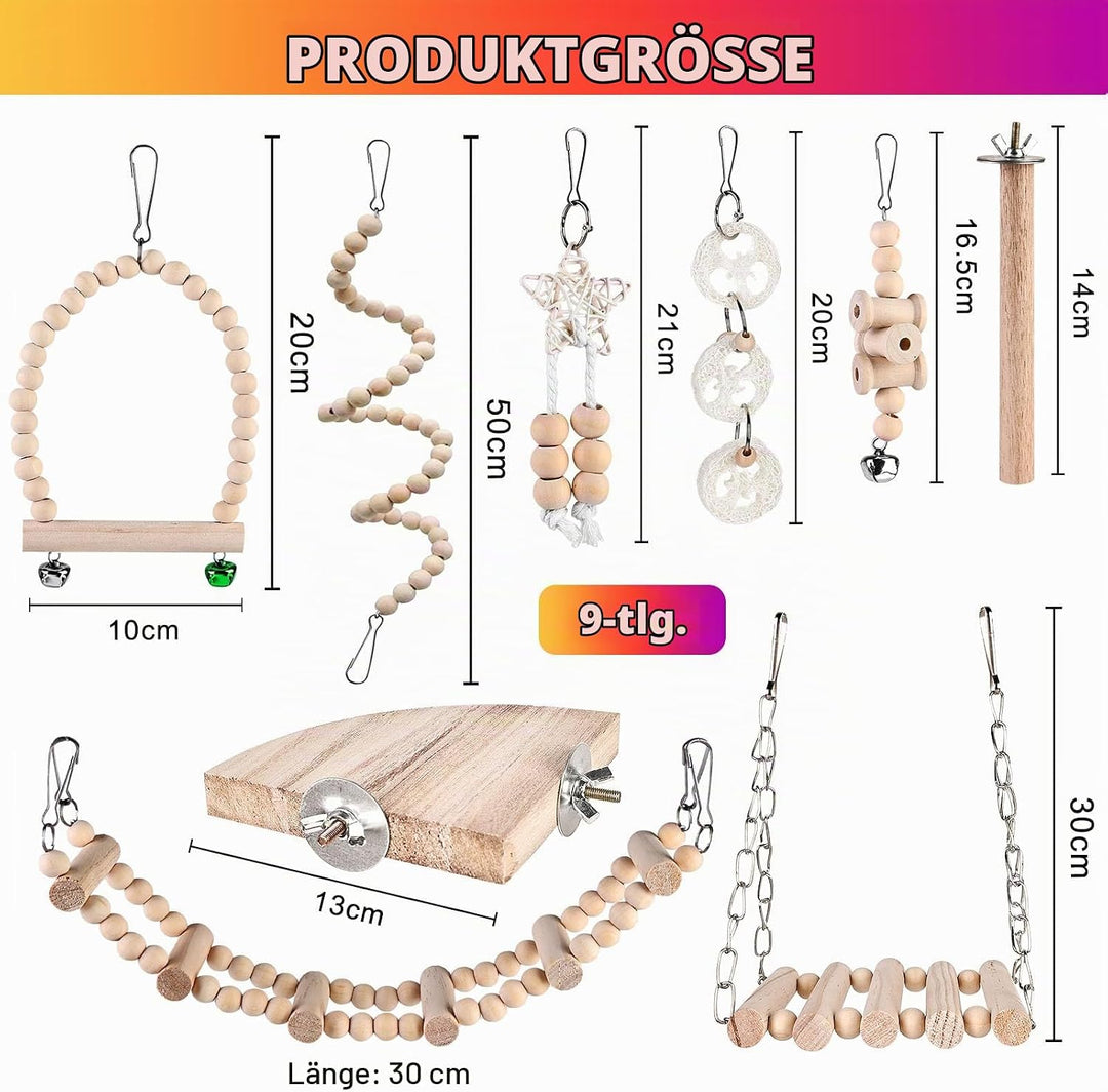 9 Stück Vogelspielzeug - Papageienspielzeug, Vogelkäfig Schaukelspielzeug, Kauspielzeug Vögel Spielz