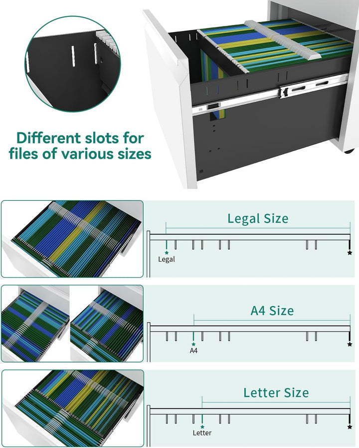 YITAHOME Mobiler Aktenschrank, Abschliessbar Rollcontainer mit 3 Schubladen für A4, Legal, Letter, M