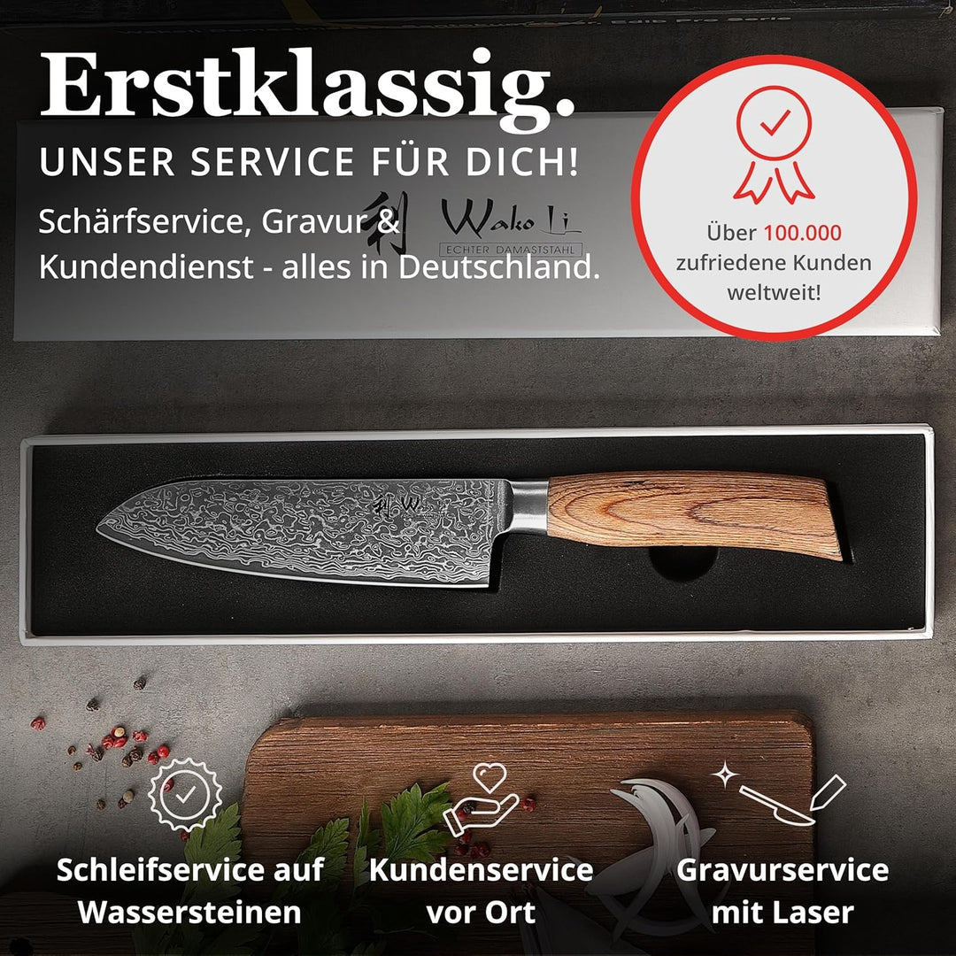 Wakoli EDIB Pro Damast Santokumesser 16,00 cm Klinge extrem scharf aus 67 Lagen mit VG10 Stahlkern I