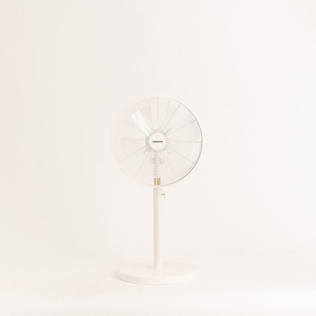 CREATE / AIR STAND WOOD/Standventilator Weiss und Naturholz mit Oszillation 75º / 50W, Ø36cm, 3 Gesc