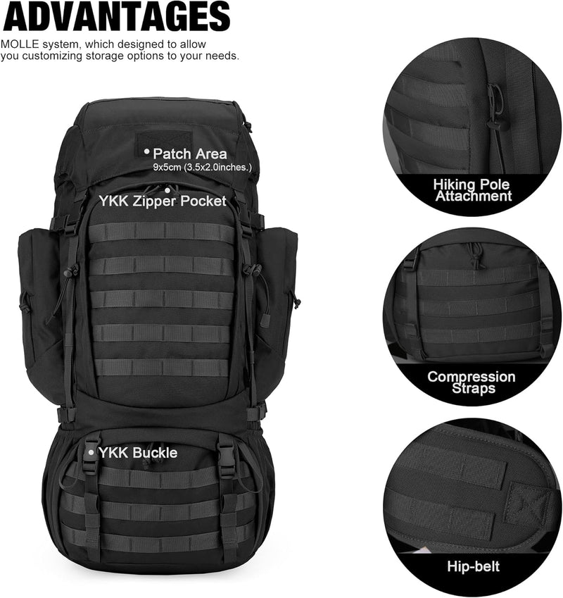 Mardingtop 50/60 Liter Erwachsene Taktischer Trekkingrucksacke Rucksack Outdoor Wanderrucksäcke Schw