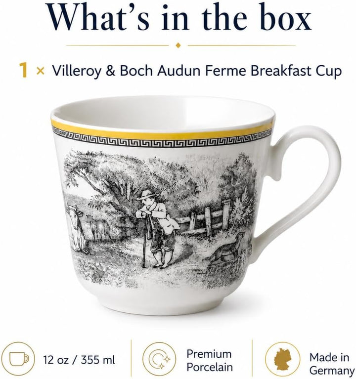 Villeroy und Boch Audun Ferme Tasse, 350 ml, Höhe: 8cm, Premium Porzellan, Weiss/Bunt Landhaus &amp; Rus