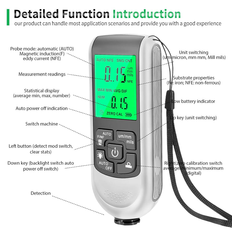 WIYETY Digitales Schichtdickenmessgerät: Tragbares Farbdickenmessgerät, Schichtdickenmessgerät mit H