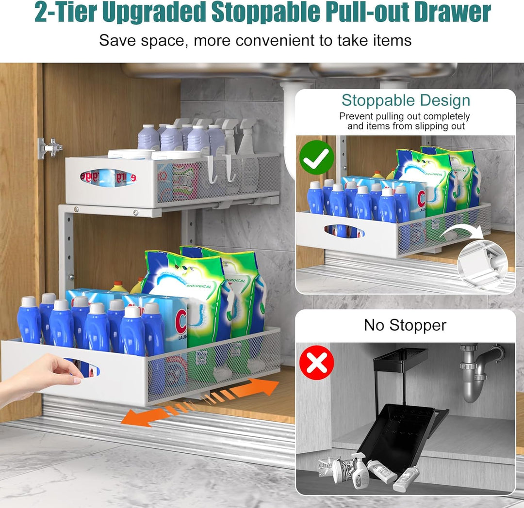 Housolution Spülschrank Organizer Ausziehbar, 2 Etagen Metall Unter Waschbecken Regal Spülenuntersch